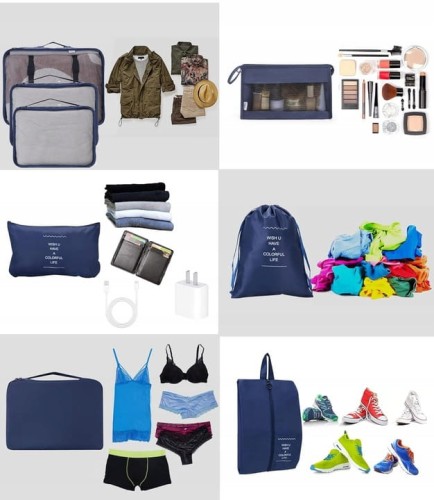 Torby podróżne organizery saszetki do walizki plecaka na ubrania buty pranie bieliznę ładowarki 8 szt