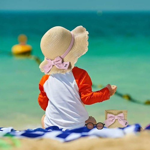 Kapelusz słomkowy letni plażowy na gumce + torebka dla dziewczynki
