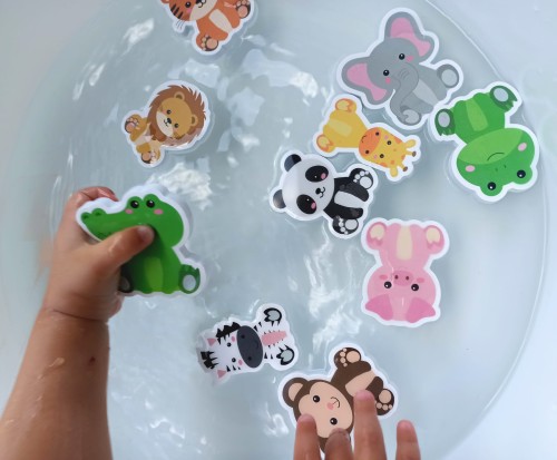 Zabawki do kąpieli puzzle piankowe do wanny z siatką na zabawki kąpielowe