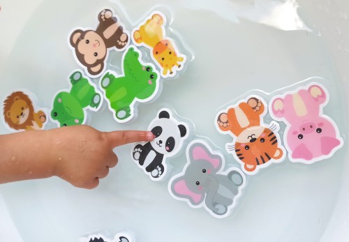 Zabawki do kąpieli puzzle piankowe do wanny z siatką na zabawki kąpielowe