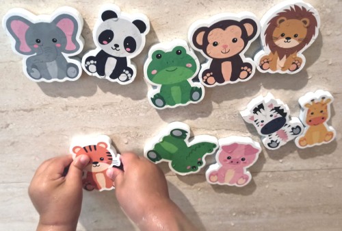 Zabawki do kąpieli puzzle piankowe do wanny z siatką na zabawki kąpielowe