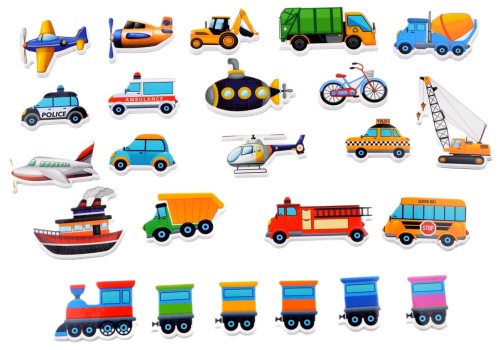 Magnesy na lodówkę dla dzieci piankowe zestaw pojazdy na prezent