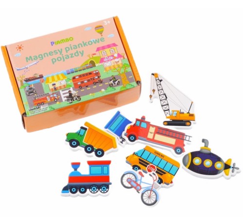 Magnesy na lodówkę dla dzieci piankowe zestaw pojazdy na prezent