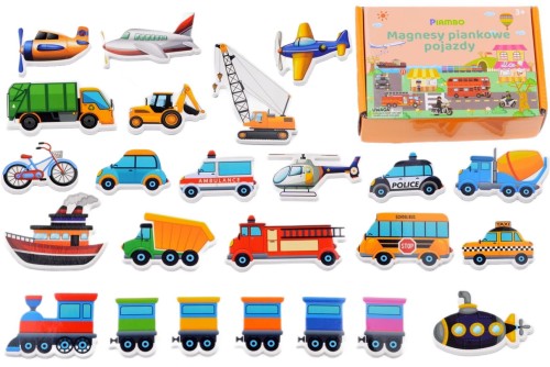 Magnesy na lodówkę dla dzieci piankowe zestaw pojazdy na prezent