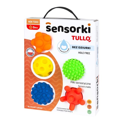Piłeczki sensoryczne Tullo Sensorki 5 szt. bez dziurek  dla niemowląt i dzieci 0+
