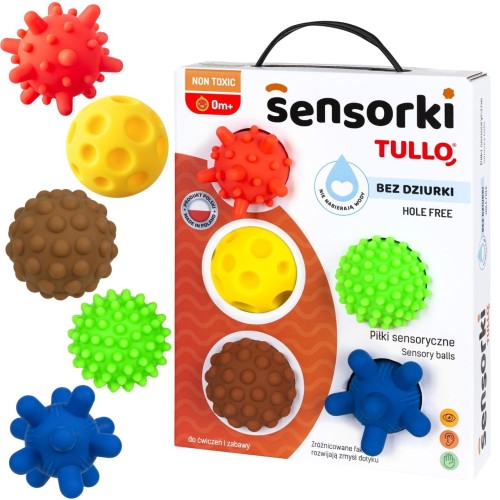 Piłeczki sensoryczne Tullo Sensorki 5 szt. bez dziurek  dla niemowląt i dzieci 0+