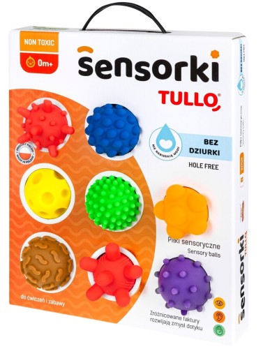 Piłeczki sensoryczne Tullo Sensorki 8 szt. bez dziurek dla niemowląt i dzieci 0+