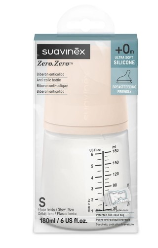 Butelka do karmienia o wolnym przepływie dla niemowlaka Zero Zero 180 ml Suavinex