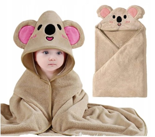 Ręcznik okrycie kąpielowe z kapturkiem bardzo chłonny 80x80 cm koala