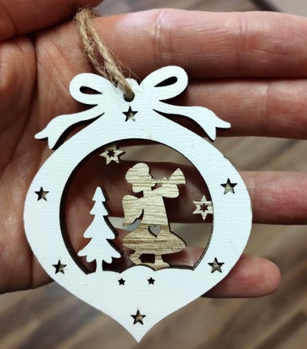 Ozdoby na choinkę bombki zawieszki drewniane choinkowe 9 szt.