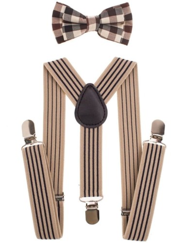 Zestaw muszka i szelki dziecięce komplet na okazję - wzór retro