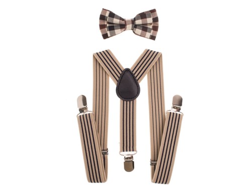 Zestaw muszka i szelki dziecięce komplet na okazję - wzór retro