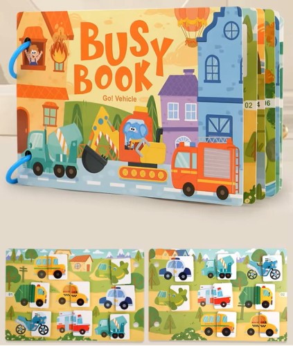 Książeczka z rzepami busy book dla dzieci edukacyjna pojazdy