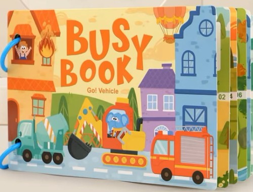 Książeczka z rzepami busy book dla dzieci edukacyjna pojazdy