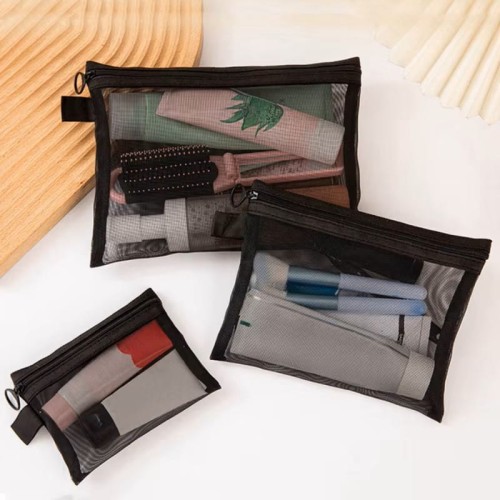 Zestaw 3 czarnych kosmetyczek S/M/L – saszetki nylonowe na zamek