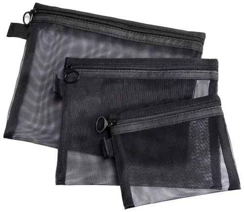 Zestaw 3 czarnych kosmetyczek S/M/L – saszetki nylonowe na zamek