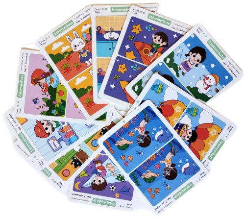 Karty edukacyjne montessori dla dzieci „Znajdź różnice” – 32 arkusze, 3 poziomy
