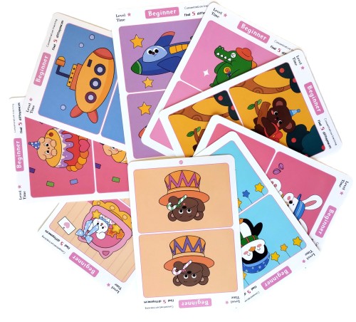 Karty edukacyjne montessori dla dzieci „Znajdź różnice” – 32 arkusze, 3 poziomy