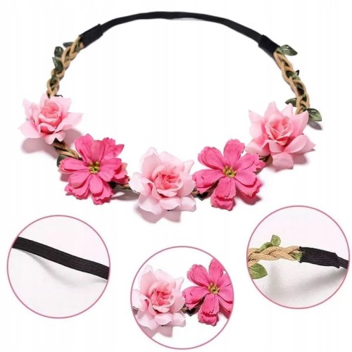 Wianek opaska do włosów z kwiatami na gumce dla dziewczynki