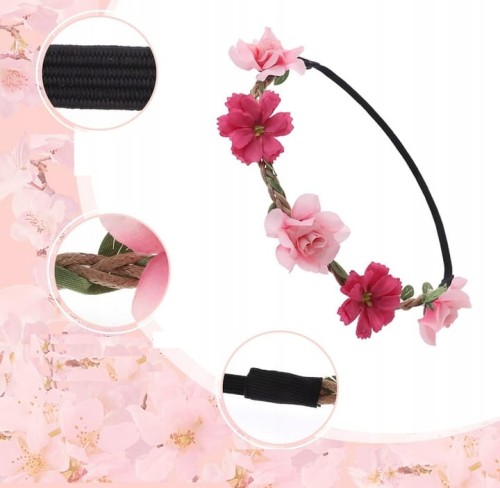 Wianek opaska do włosów z kwiatami na gumce dla dziewczynki