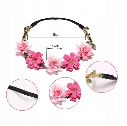 Wianek opaska do włosów z kwiatami na gumce dla dziewczynki