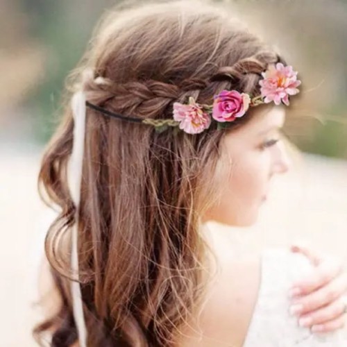 Wianek opaska do włosów z kwiatami na gumce dla dziewczynki