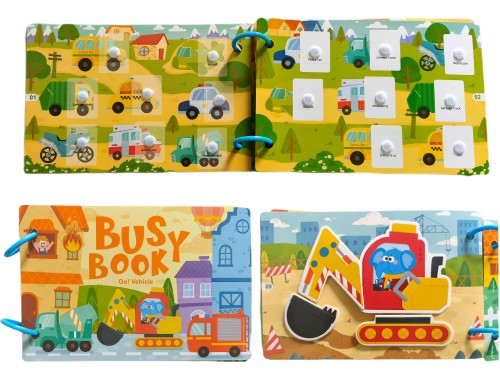 Książeczka z rzepami busy book dla dzieci edukacyjna pojazdy