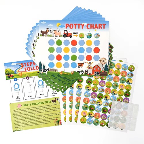 Tablice postępów z naklejkami – Zestaw do nauki nocnikowania (10 tablic + 280 naklejek)