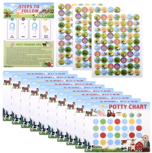 Tablice postępów z naklejkami – Zestaw do nauki nocnikowania (10 tablic + 280 naklejek)