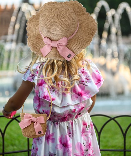 Kapelusz słomkowy letni plażowy na gumce + torebka dla dziewczynki