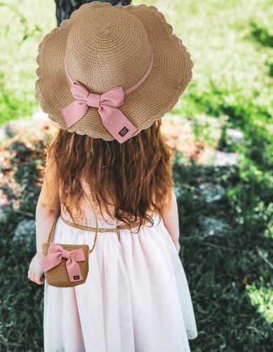 Kapelusz słomkowy letni plażowy na gumce + torebka dla dziewczynki