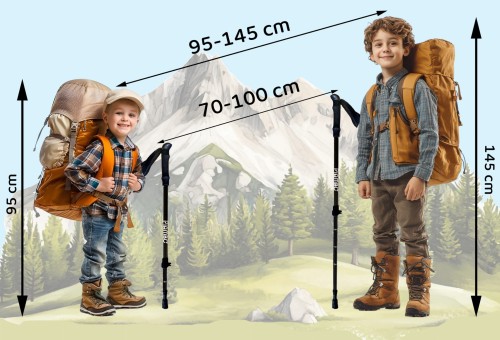 Kijki dla dzieci do nordic walking chodzenia w góry trekkingowe  – lekkie aluminiowe 95–145 cm