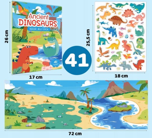 Książeczka z naklejkami do wielokrotnego przyklejania wyklejanka  dinozaury 41 el