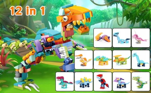 Kalendarz adwentowy dla dzieci z klockami do złożenia 24 mini zestawy - dinozaury i pojazdy