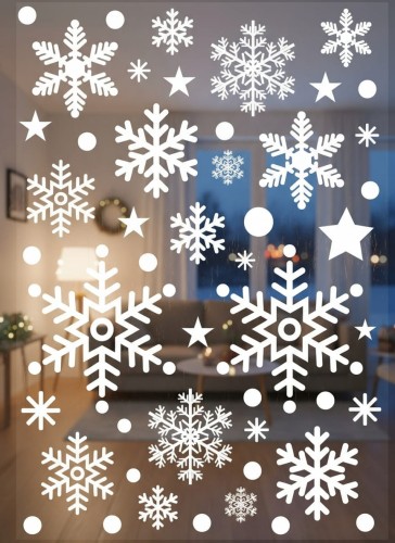 Naklejki świąteczne na szybę ❄️ Zestaw 48 el. – płatki śniegu, dekoracje zimowe