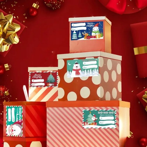 Naklejki świąteczne na rolce 200 szt.  „Merry Christmas” – 6 wzorów