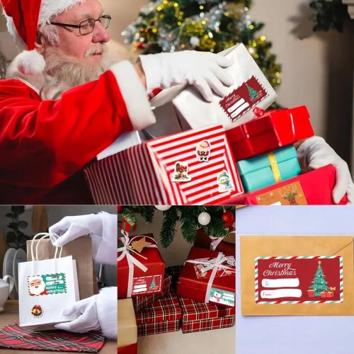 Naklejki świąteczne na rolce 200 szt.  „Merry Christmas” – 6 wzorów