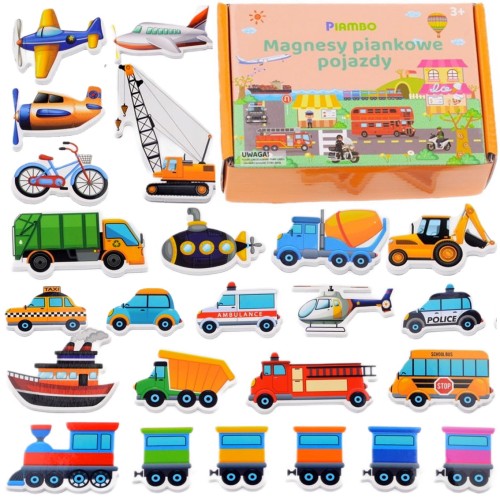 Magnesy na lodówkę dla dzieci piankowe zestaw pojazdy na prezent