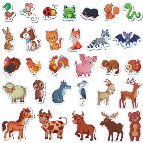 Magnesy na lodówkę piankowe dla dzieci zwierzęta 30 szt. zestaw edukacyjny na prezent