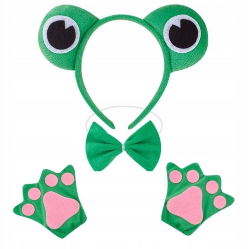 Strój Żabki dla dzieci – opaska z oczkami muszka i łapki