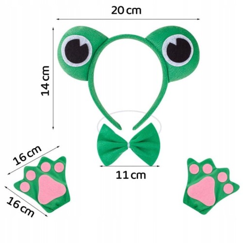 Strój Żabki dla dzieci – opaska z oczkami muszka i łapki