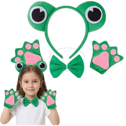 Strój Żabki dla dzieci – opaska z oczkami muszka i łapki