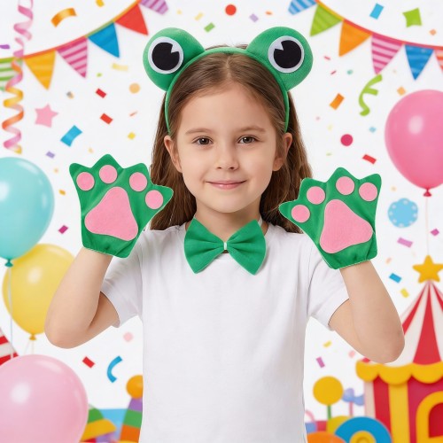 Strój Żabki dla dzieci – opaska z oczkami muszka i łapki