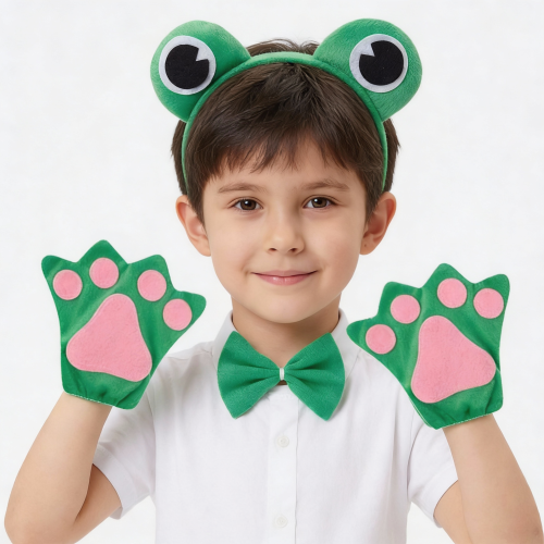 Strój Żabki dla dzieci – opaska z oczkami muszka i łapki
