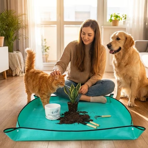 Mata do Przesadzania Roślin 75x100 cm – Wodoodporna Składana Mata Ogrodnicza do Kwiatów i Sadzonek