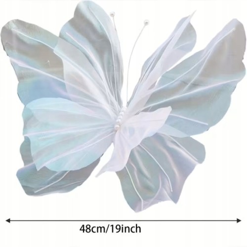 Duży Sztuczny Motyl 48 cm – Dekoracja Opalizująca na Komunię Ślub Wesele, Ogród i Sesje Zdjęciowe