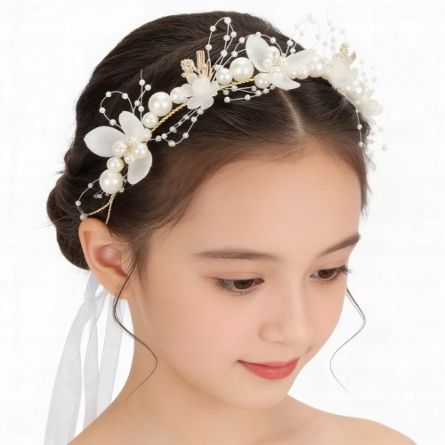 Wianek Komunijny Biały Boho z Perełkami i Bransoletka 2 el – Delikatny Regulowany Elegancki