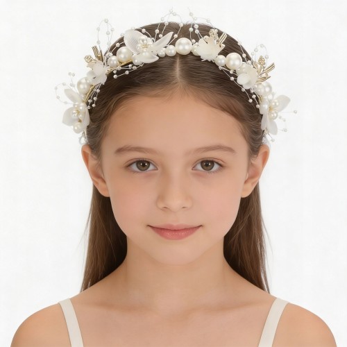 Wianek Komunijny Biały Boho z Perełkami i Bransoletka 2 el – Delikatny Regulowany Elegancki