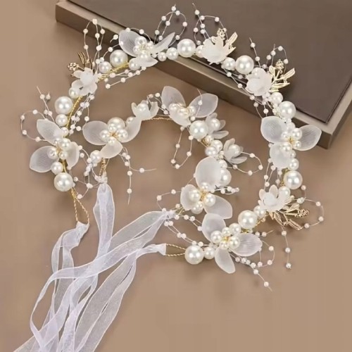 Wianek Komunijny Biały Boho z Perełkami i Bransoletka 2 el – Delikatny Regulowany Elegancki