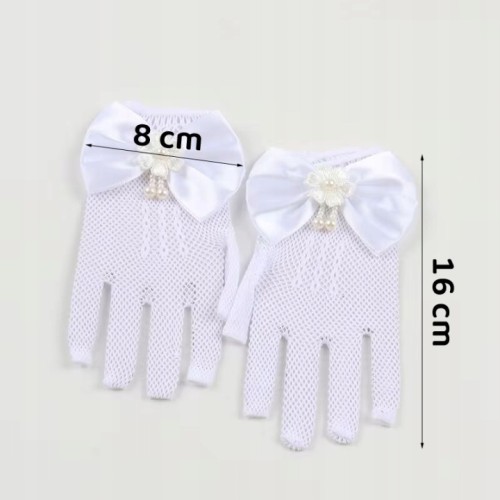Rękawiczki Komunijne Białe Ażurowe dla Dziewczynki z Kokardką – Eleganckie Elastyczne